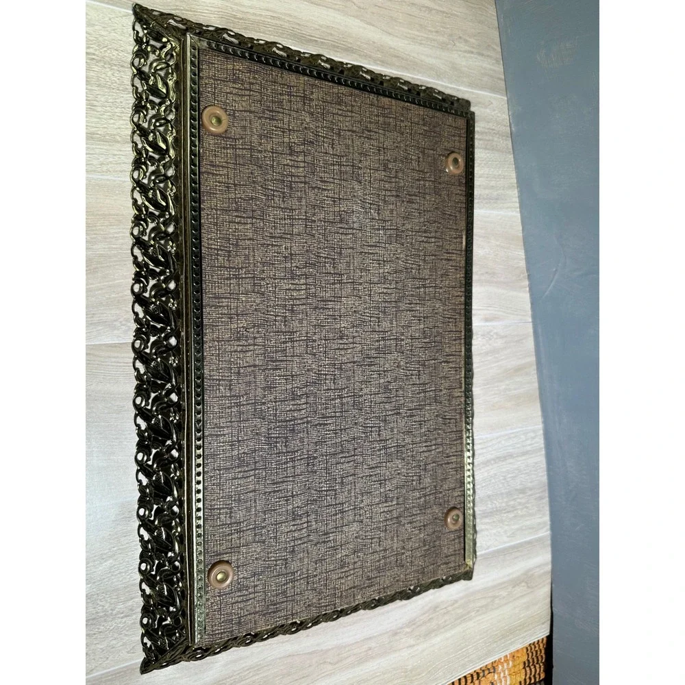 Ornate Gold Tone Vanity Tray Mirror
